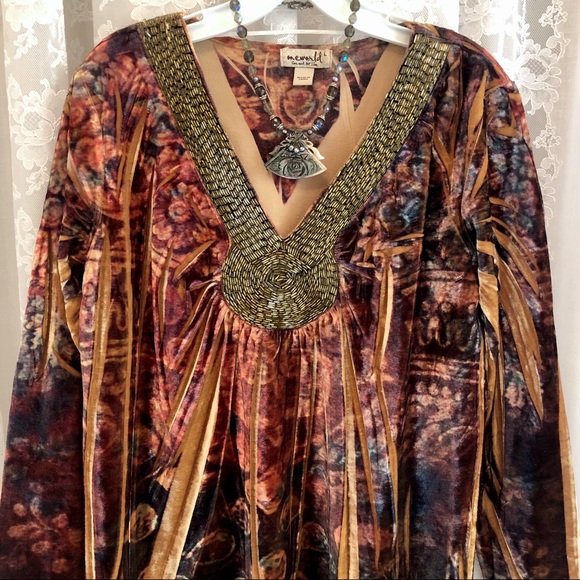 ONE WORLD * Velvety Fall Beaded Top - Picture 2 of 7
